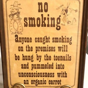 Vintage Ephemera Advertising 1978 No Smoking Sign | Western Theme | Humorous, Framed image 3