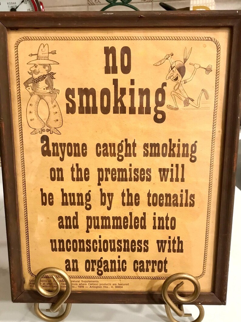 Vintage Ephemera Advertising 1978 No Smoking Sign | Western Theme | Humorous, Framed image 3