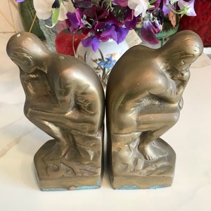 Antique Brass Bookends “The Thinker” Library Decor Literary Decor