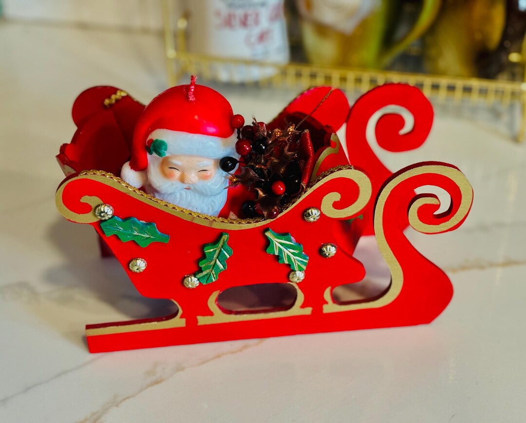 Vintage Collapsible Wooden Christmas Sleigh Card Holder Taiwan 9.5” Etsy