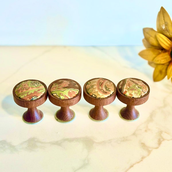 Handmade Wooden Vintage Doll Stools Set of Four Groovy 70s Pattern