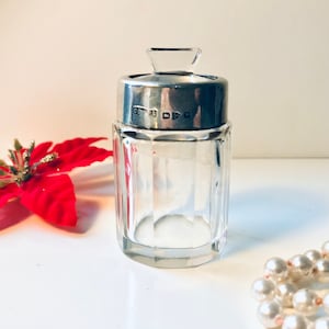 Antique English Collar Cut Glass Scent Bottle Sterling Silver Lid 1800s