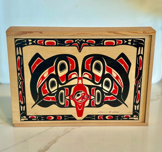 Northwest Painted Haida Wooden Box 'killer Whale' Clarence A