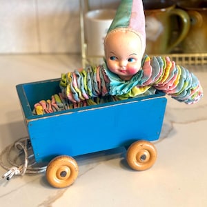 Vintage Blue ADO Toy Pull Wagon (no blocks) Netherlands 1950s