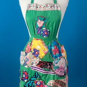 Återvunnet Kantha-stil Grönt Boho Patchwork-förkläde