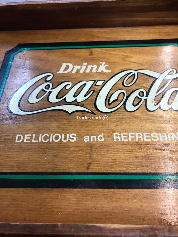 Coca-Cola ヴィンテージ木製トレイ Coca-Cola パブミラー木製トレイ型