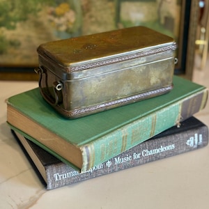 Antique Brass Lidded Tobacco Tin with Handles 6” [As is] Collectible Tobacciana