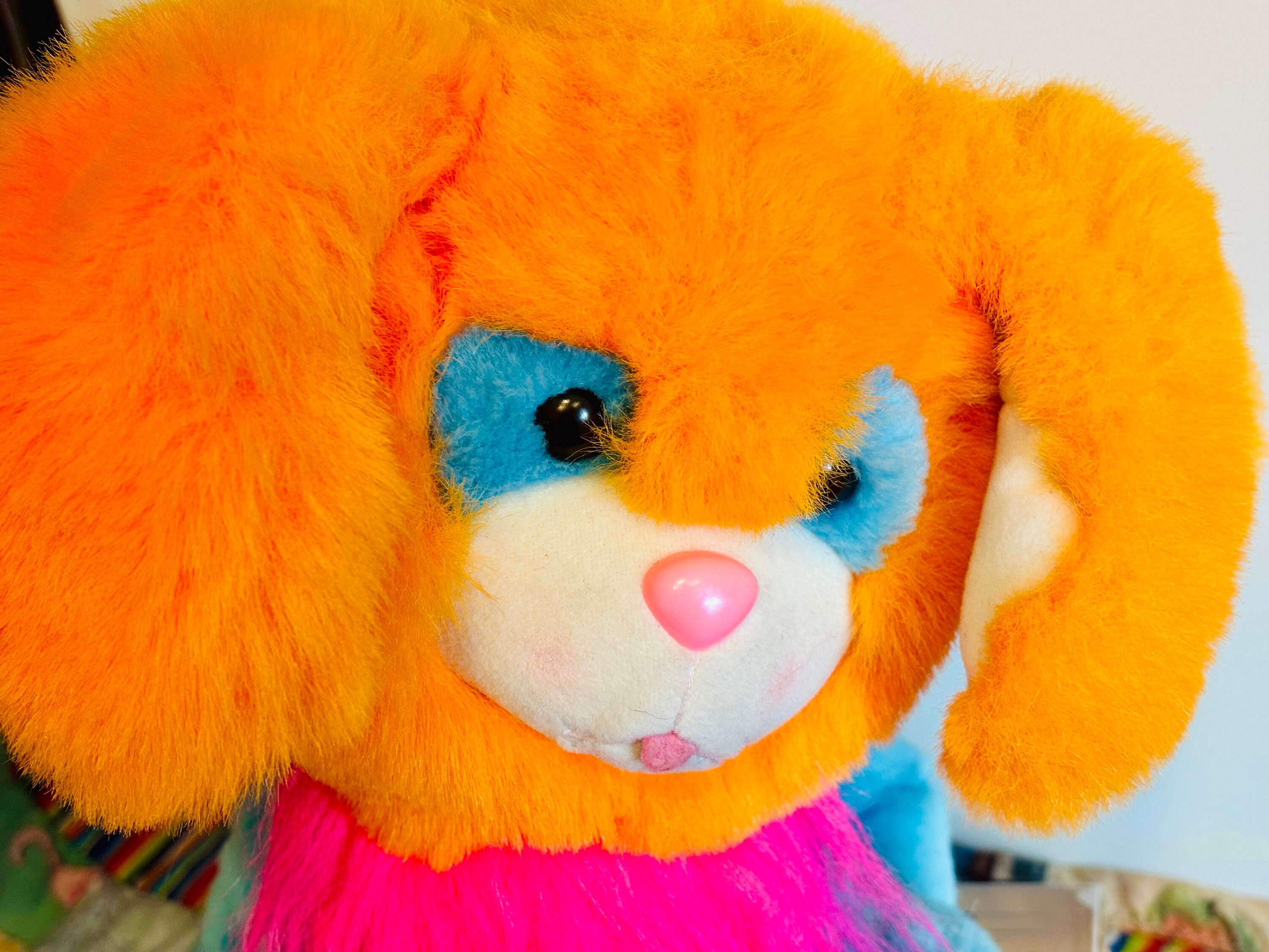 1980s Plush Dog Barbie and the Rockers Neon Orange Pink Blue
