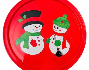 Vintage Frosty Christmas Tin Platter