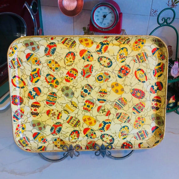 Vintage 1950s Japanese Lacquerware Tray: Mid-century Easter Decor