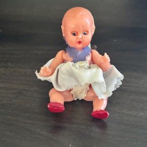 Antique Celluloid Baby Doll Original Outfit Sleepy Eyes Jointed 3” Italy