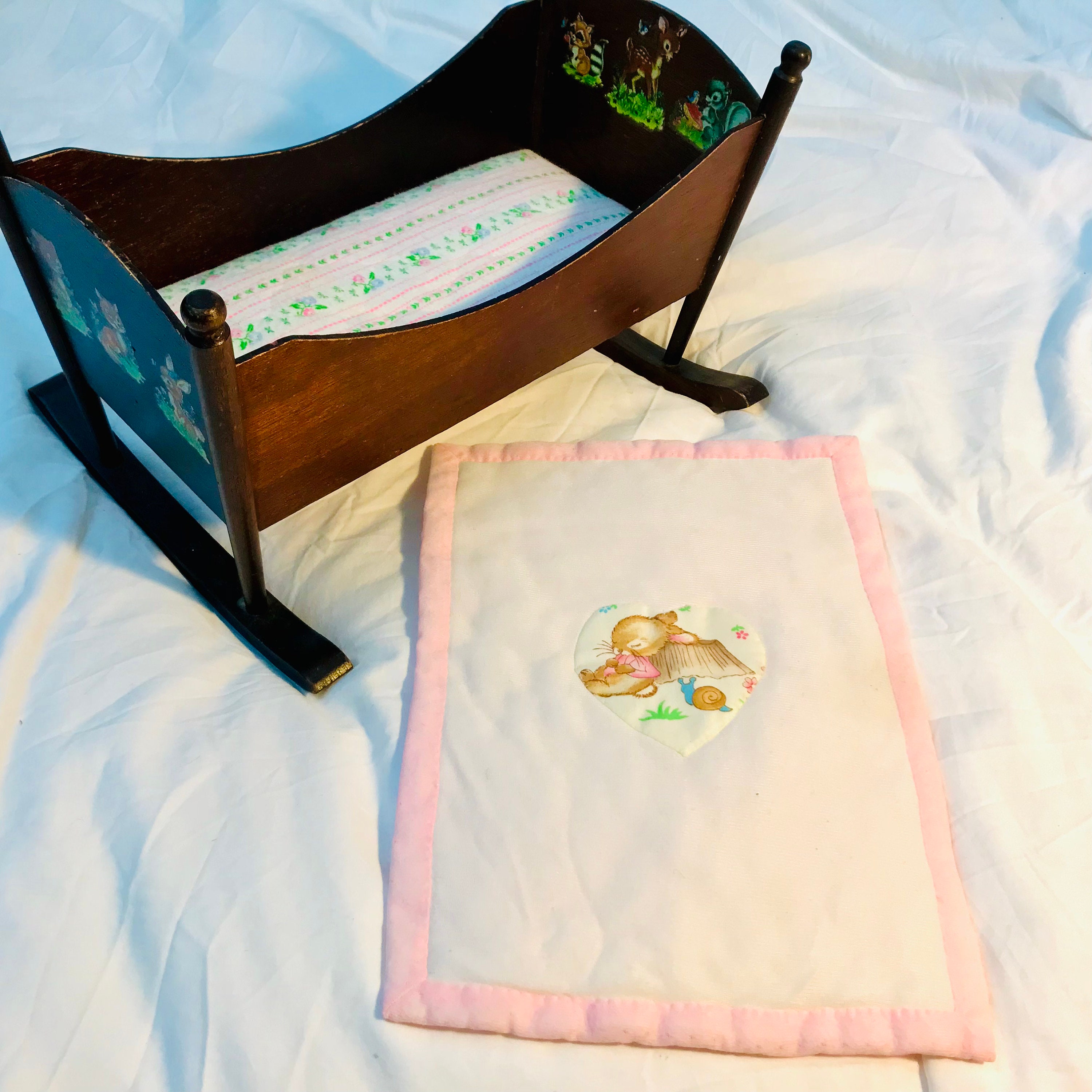 1950s Wooden Doll Cradle & Blanket Etsy