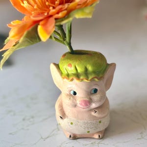 Vintage Anthropomorphic Happy Pig Teeny Planter or Toothpick Holder 2.5” Japan