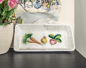 Vintage Kitsch rectangular dish Crackled white pattern with vegetables, 'Made in Japan' Royal Sealy
