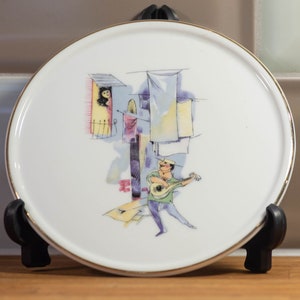 Vintage Furstenberg Pottery Small Plate, With Guitarist and Woman - Mid Century Design