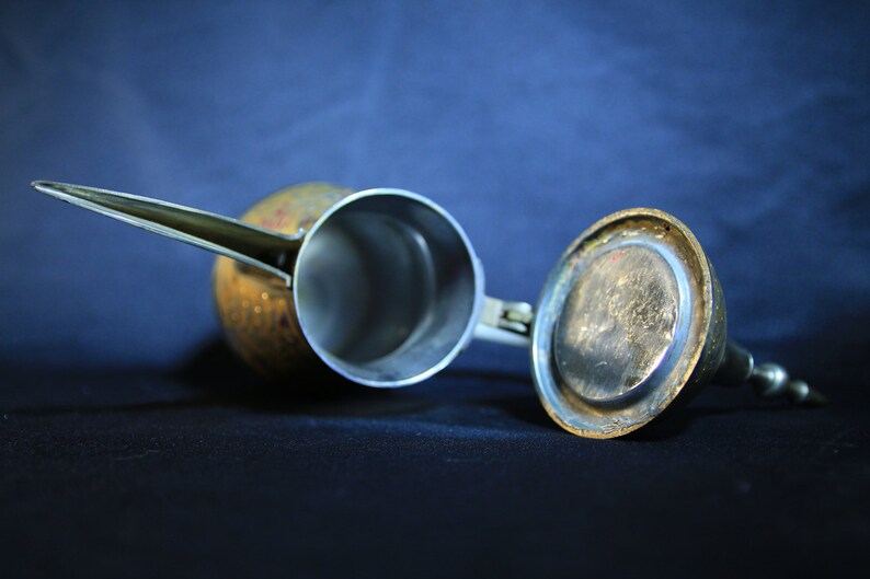 Vintage Hand Painted and Etched Middle Eastern Coffee Pot