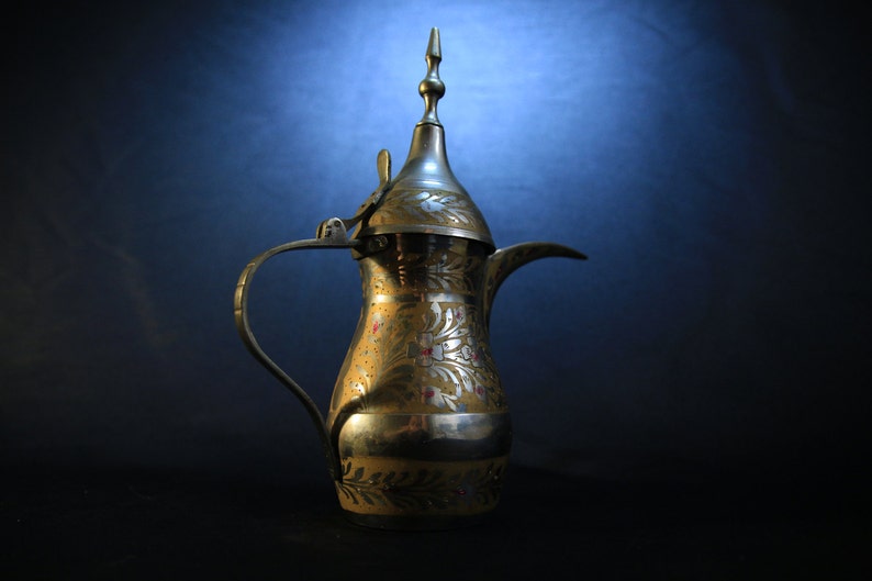 Vintage Hand Painted and Etched Middle Eastern Coffee Pot