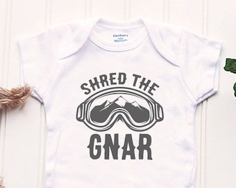 Shred the Gnar Onesie® - snowboarding Onesie®, new baby skier, bluebird day, future skier, snowboard baby, slopes baby, born to shred baby