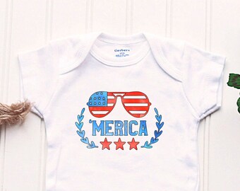 Merica Baby Onesie® -4th of July Onesie®,  Fourth of July Shirt, patriotic Onesie®, 4th of July Kid's Shirt, USA Onesie®, USA flag shirt