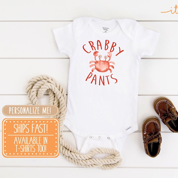 Crabby Pants Onesie® - baby Ocean Onesie®, Crab Onesie®, Beach Onesie®, I Pinch Back Onesie®, Baby Beach Shirt, Fishing Onesie®, crabby