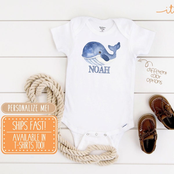 Whale Onesie® - custom baby name Onesie®, whale baby gift, baby beach shirt, nautical baby shower, baby boy gift, baby boy gift personalized