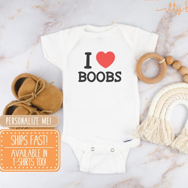 I Love Boobs Onesie® - breastfed Onesie®, I Heart Boobs Onesie®, Boobies Onesie®, Eat Local Onesie®, House White Onesie®, Baby shower Gift