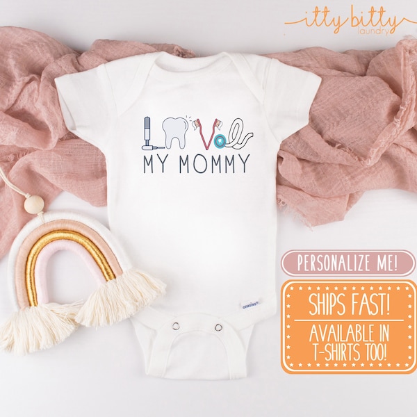 Mono "Amo a mi dentista"® - Mono "No uso hilo dental"®, Regalo para bebé dentista, Camiseta para bebé dentista, Regalo para bebé higienista dental, Regalo para bebé ortodoncista