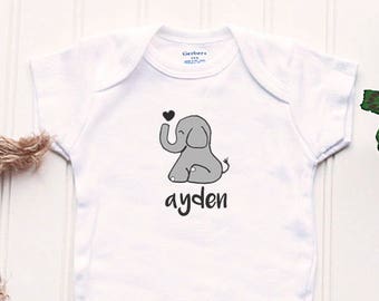 Elephant Onesie® - customized Gerber Onesie®, elephant outfit, take home outfit, cute boy bodysuit, your name Onesie®, Onsie® elephant