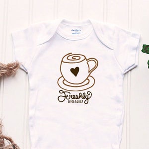 Freshly Brewed Onesie® - cute coffee Onesie®, coffee lover outfit, coffee Onesie®, baby name Onesie®, coffee outfit, funny coffee Onsie®