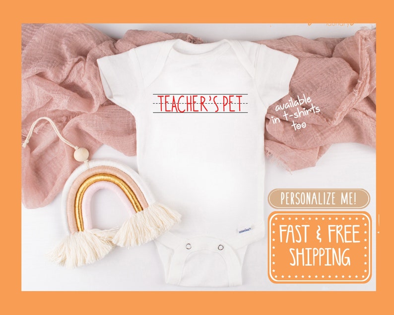 Teacher's Pet Onesie® Old School Onesie®, Teacher Mom Onesie®, Teacher Onesie®, back to school, teacher baby gift, teacher baby shower, image 1