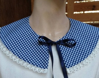 Wide Cotton Removable Collarr, Detachable Collar, Cotton Collar, Gingham Collar, Girls Collar, Costume Collar, Detachable Frill collar