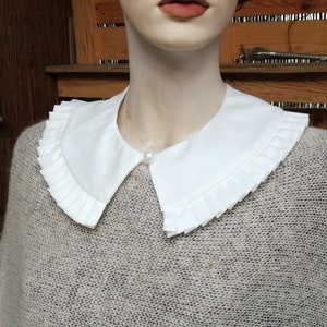 Hand Made Detachable Collar, White Cotton Removable Collar, Frill collar, Detachable Frill collar, Oversized Collarr White image 2