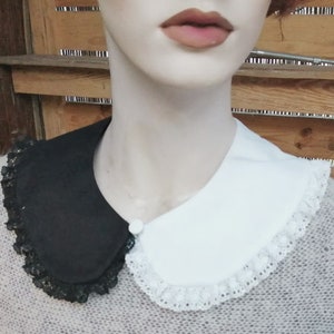 Collar blanco y negro desmontable hecho a mano, collar desmontable, collar de algodón, collar navideño desmontable,
