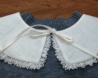 Odpinany kołnierzyk Piotruś Pan z koronkowym brzegiem, akcesorium w stylu retro boho, dodatki vintage, prezent dla kobiety
