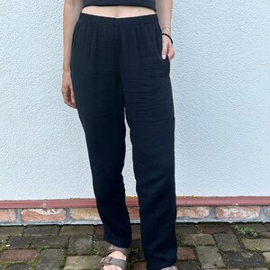 Zomerbroek, strandbroek, katoenen broek, uniseks zachte thuisbroek, zwart