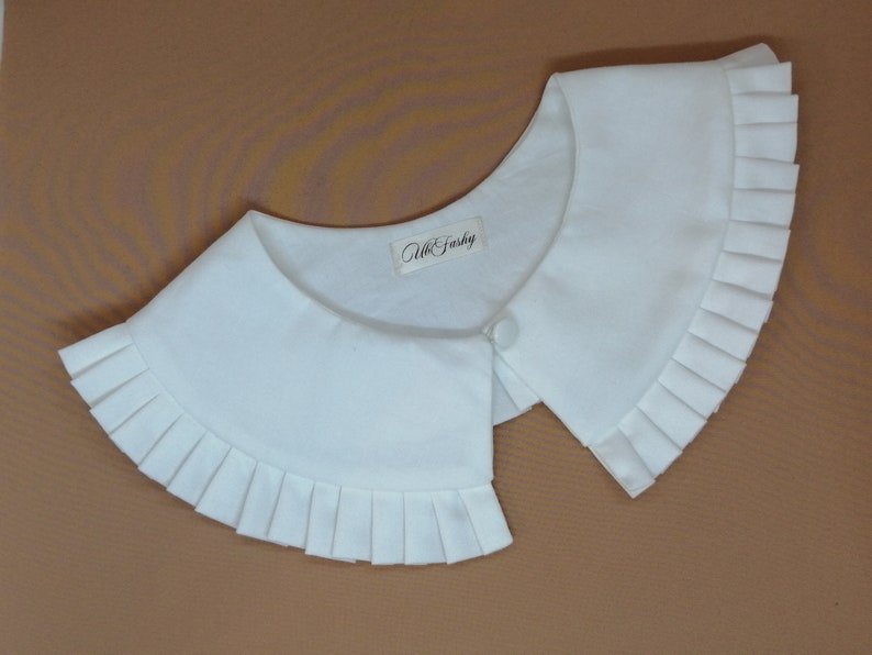 Hand Made Detachable Collar, White Cotton Removable Collar, Frill collar, Detachable Frill collar, Oversized Collarr White image 1