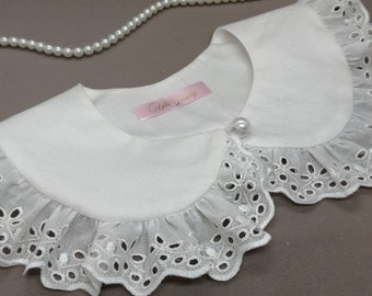 Floral Lace Detachable Collar: Handmade White Cotton Retro Frill