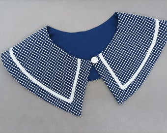 Blue Detachable Collar, Gingham Handmade Cotton Collar For Womens 1950s Vintage Style Fashion | Gift Idea For Her