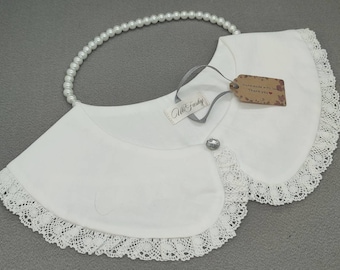 Handmade White Cotton Lace Peter Pan Collar, Retro Detachable Accessory