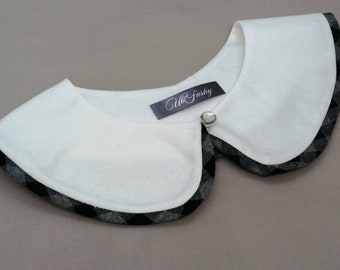 Handmade Cotton Detachable Collar: Retro Navy Blue Trim
