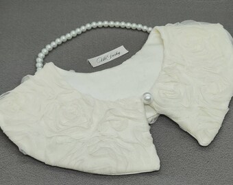 Ivory Detachable Collar: Handmade Cotton Lace Flower, 1950s Style