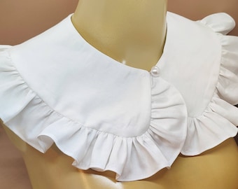 White Handmade Frill Peter Pan Collar: Detachable White Cotton Retro Accessory