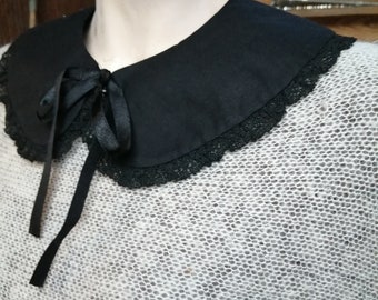 Black Blouse Collar for Woman Elegant Minimalist False Fake Peter Pan Collar Retro Boho Lace Detachable Removable Top Shirt Dress Accessory