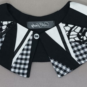 Collar blanco y negro desmontable hecho a mano, collar desmontable, collar de algodón, collar navideño desmontable,