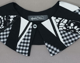 Hand Made Detachable Black and White Collar, Detachable Collar, Cotton Collar, Detachable Christmas collar,