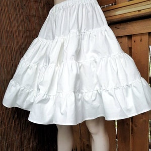 Ladies Petticoat Plain Medium Length Cotton Skirt with Frill Hem Simple A Line Wedding Slip Formal Dress Underskirt
