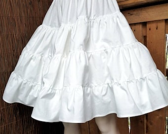 Ladies Petticoat Plain Medium Length Cotton Skirt with Frill Hem Simple A Line Wedding Slip Formal Dress Underskirt