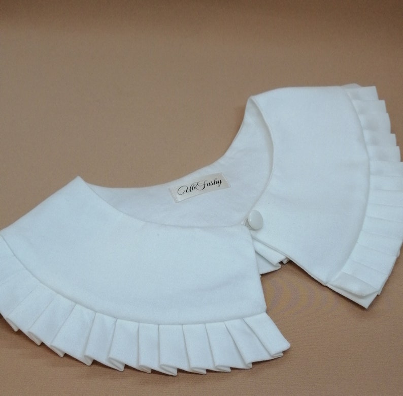 Hand Made Detachable Collar, White Cotton Removable Collar, Frill collar, Detachable Frill collar, Oversized Collarr White image 3