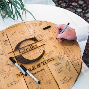 Wedding Guest Book Alternative made in the USA from Reclaimed Bourbon Barrel Head - Personalized Wedding Guest Book Wedding Sign