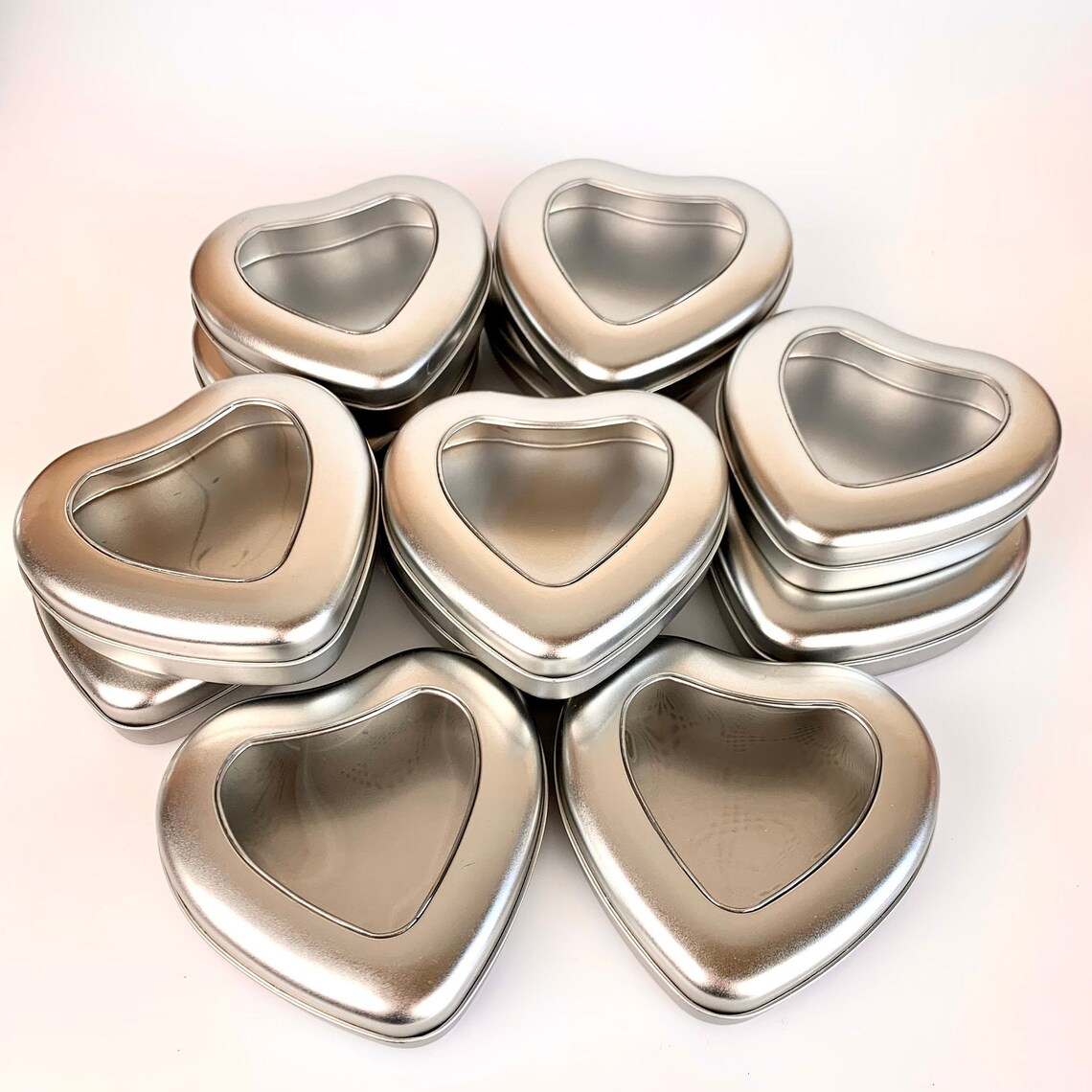 12 Empty Heart Shaped Tins With Clear Lid / Empty Candle Tins Etsy